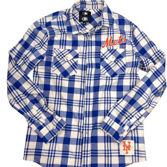 Darius Rucker Collection Other - Darius Rucker MLB Shirt Mens Small Blue White Plaid Flannel Stitched NY Mets